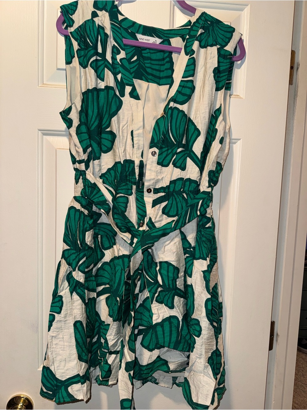 Nine West White One-Piece with Green Leaf Print